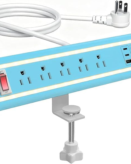 Desk Clamp Power Strip with Nightlight, 40W Fast Charging, 10FT Extension Cord, 4x20W USB-C & 2 USB Ports, 5 AC Outlets, Fits 1.69-Inch Table Edges