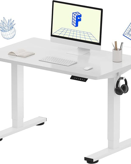 FLEXISPOT EN1 One-Piece Standing Desk, 40"x24" Seamless Desktop Electric Height Adjustable Desk for Home Office, Multi-Monitor Setups & Easy Assembly, White