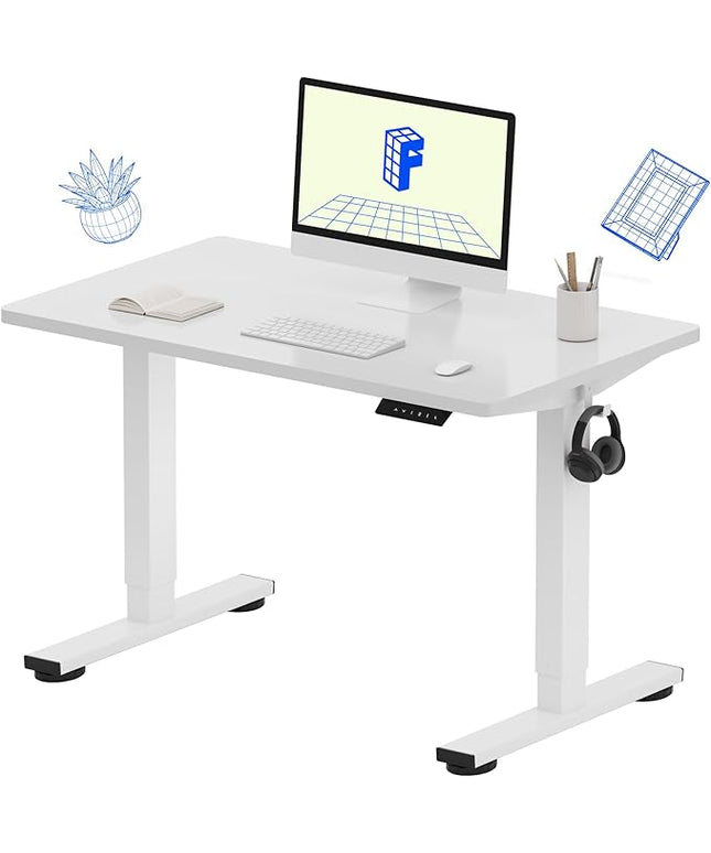 FLEXISPOT EN1 One-Piece Standing Desk, 40"x24" Seamless Desktop Electric Height Adjustable Desk for Home Office, Multi-Monitor Setups & Easy Assembly, White