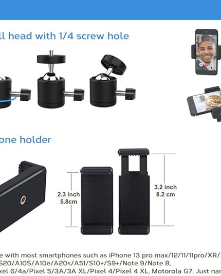 Overhead Tripod Mount for Camera Webcam Ring Light, Flexible Over Head Arm for iPhone with Phone Holder and Ball Head, Table Stand Accessory for Phone Video Recording Live Stream
