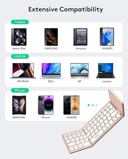 Samsers Foldable Bluetooth Keyboard with Touchpad - Portable Wireless Keyboard with Holder, Rechargeable Full Size Ultra Slim Pocket Folding Keyboards for Android Windows iOS Tablet & Laptop - Pink