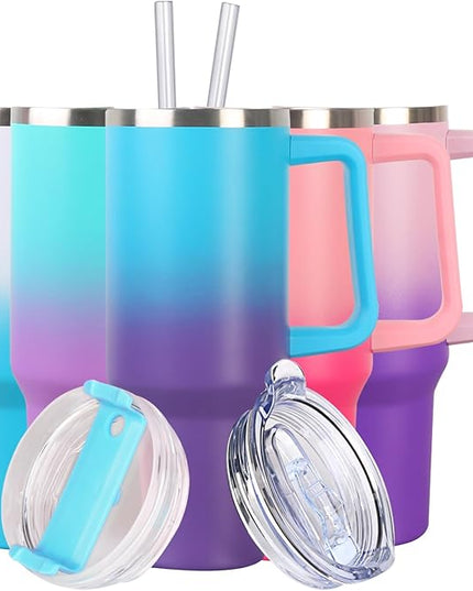 SYACOT 40 oz Tumbler with Handle and Straw Stainless Steel Insulated Tumbler Leak Proof Lid and Straw Lid Reusable Travel Mug Coffee Mug Cup Dishwasher Safe Keep Drinks Cold and Hot (Amethyst)
