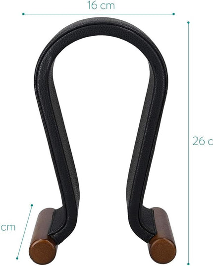 Navaris Omega Headphone Stand - Synthetic Leather Headset Hanger with Wood Base - Holder for Wired, Wireless, Gaming, DJ, Studio Headphones - Black