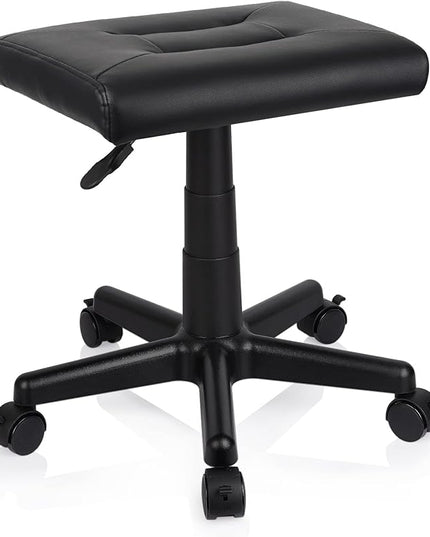 Footrest Stool Under Desk Adjustable Height Footrest Ottoman Ergonomic Foot Stool with Wheels 360° Rolling for Home Office (Black-1)