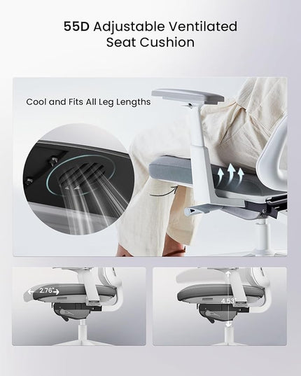 ProtoArc Ergonomic Office Chair - Flexer Pro Mesh Desk Chair with Lumbar Support, Slide Seat & 4D Armrests, Breathable Mesh from Wintex, Tilt Lock, Metal Base | for Home & Computer Work - White