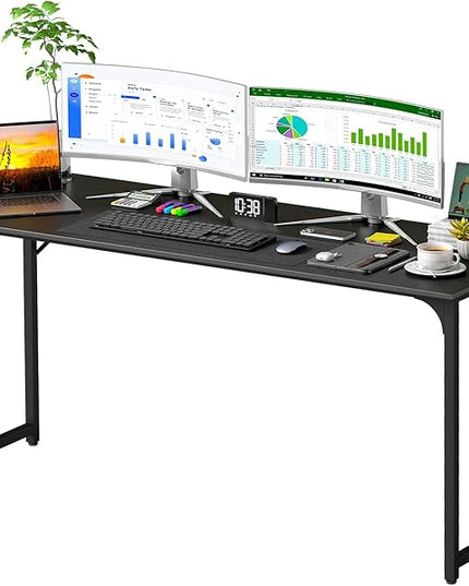 PayLessHere | 63 Inch Computer Desk | Black | Office Desk with Metal Frame, Adjustable Feet | Water-Resistant, Scratchproof Surface | Sturdy Writing Table for Home Office or Study | Pack of 1