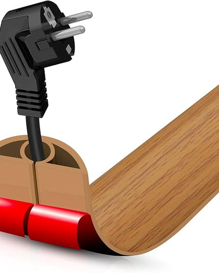 Floor Cord Cover Self Adhesive Cord Hider,3.3FT Cable Management, Extension Strip Protector for Wires, Prevent Cable Trips for Offices, Gyms, Exhibitions Cavity:0.3"(W) x 0.28"(H) Brown Wood