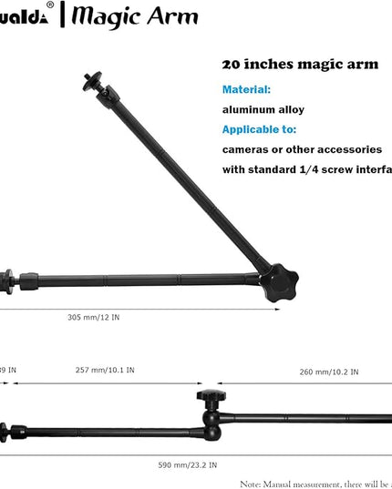 20" Magic Arm Clamp Kit with 1/4" & 3/8" Thread Clamp,Adjustable Friction arm- Articulating arm,with/Phone Clip/Tripod Mount Adapter,for Action Camera/DSLR/LCD Monitor/LED Lights/Cell Phone