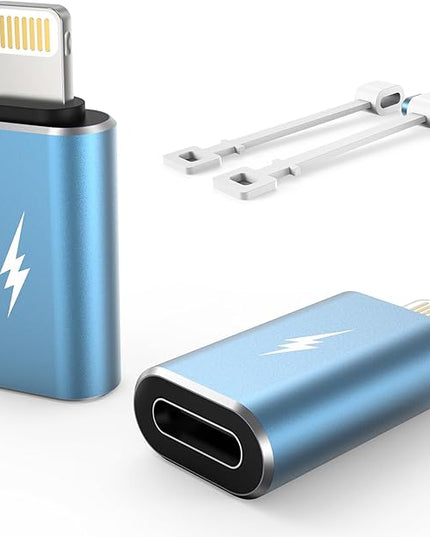 TechMatte Female USB C to Male Lightning Adapter 2 Pack 2.2A Charging Data Transfer, Compatible with iPhone 14, 13, 12, 11 Xs SE iPad iPod AirPods, Not for Audio Headphones/OTG Android Anti-Lost, Blue