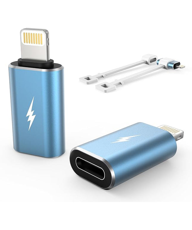 TechMatte Female USB C to Male Lightning Adapter 2 Pack 2.2A Charging Data Transfer, Compatible with iPhone 14, 13, 12, 11 Xs SE iPad iPod AirPods, Not for Audio Headphones/OTG Android Anti-Lost, Blue