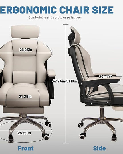 Executive Computer Chair Home Office Desk Chair,Adjustable Angle, Ergonomic Adjustable Height PU Leather Chairs with Cushions Armrest for Long Time Seating-High Office Chair with Footrest