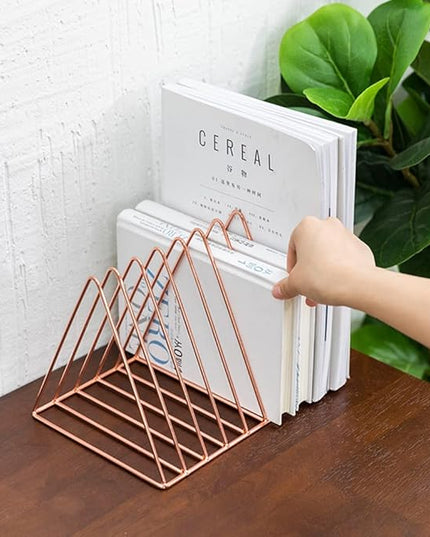 Sooyee 2 Pack 9 Slot Rose Gold Magazine Holder,Desktop File Sorter Organizer Triangle Bookshelf Decor Home Office