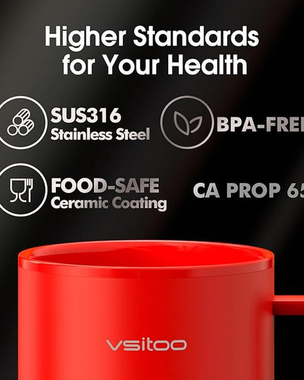 Vsitoo S3 Plus 14oz Heated Coffee Mug - Temperature Control Smart Mug with Mug Warmer, Auto-Sensing AI Heats Drinks to 120-150°F Hands-Free.Ideal for Home/Office/Gifts，Red