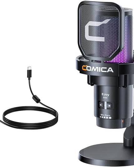 COMICA EJoy Uni USB Condenser Microphone – Computer Mic with Noise Cancellation, Mute, Gain, Monitoring – for Streaming, Podcast, Gaming, YouTube, PC, Mac, PS5, PS4 (Desktop Mic)
