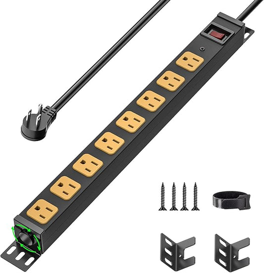 CRST 8 Outlet Heavy Duty 360° Rotating Mountable Power Strip, 2100 Joules Surge Protector Power Strip, 15Amp/1875W Garage Shop Home Power Bar with 6FT 14AWG Cord
