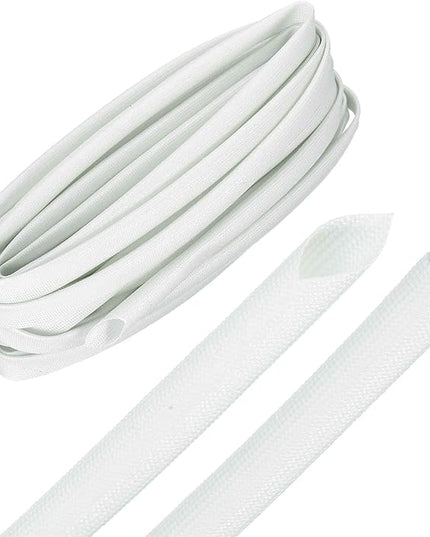 MECCANIXITY 30ft Braided Cable Sleeve, 0.4" ID 200C High Temperature 1500V Fiberglass Wire Insulation Cord Protector Organizer Wires Management for Motor Engine Fuel Line, White