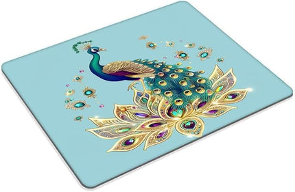 Square Mouse Pad Peacock on Lotus with Jewels-3,Gaming Mouse Pads for Desk,Soft Computer Waterproof Non-Slip Mouse Mat
