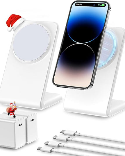 2 Pack MagSafe-Compatible Charger Stand with 20W USB C Charger Block & USB C Cable x2, Fast Charging Wireless Charger Compatible with iPhone 17 Pro Max 16 15 14 13 12 Series, AirPods Pro 3/4/3, White