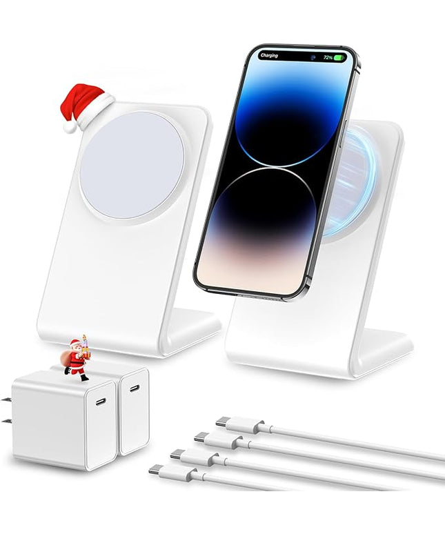 2 Pack MagSafe-Compatible Charger Stand with 20W USB C Charger Block & USB C Cable x2, Fast Charging Wireless Charger Compatible with iPhone 17 Pro Max 16 15 14 13 12 Series, AirPods Pro 3/4/3, White