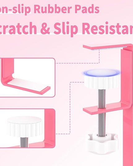 Under Desk Cable Management Tray Black, No Drill Desk Cable Wire Management Organizer with Clamp, PC Cord Organizer Accessories & Workspace for Office, Home（Pink）