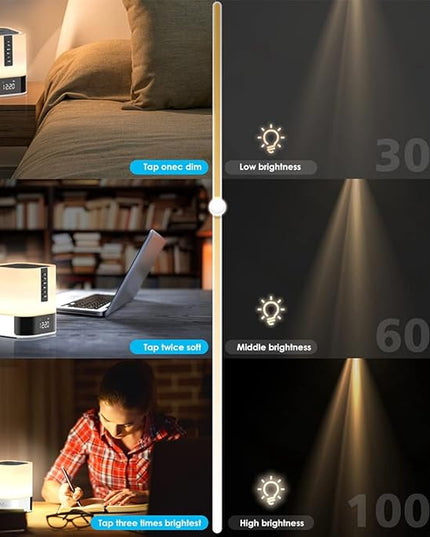 Night Light Bluetooth Speaker, 5 in 1 Touch Control Bedside Lamp Dimmable Multi-Color Changing, Bedroom Alarm Clock, Best Birthday Gift Ideas for 10 11 12 13 14 Year Old Teenage Girls/Boys