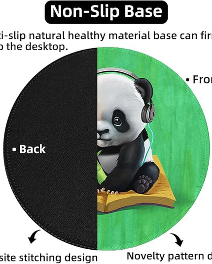 Cute Green Panda Small Mouse Pad, Funny Reading Panda Anime Mousepad with Non-Slip Rubber Base, Round Mouse Pads for Desk Accessories Laptop Gaming Office Supplies Decor(8.6 x 8.6 Inch)