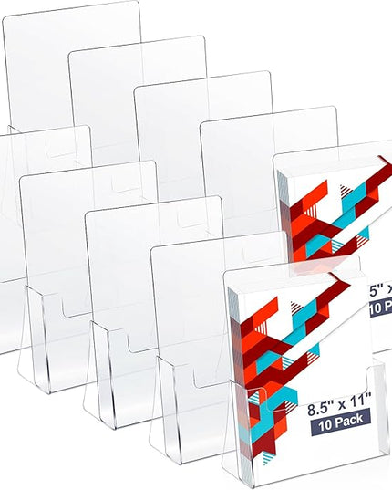 Thyle 10 Pcs Acrylic Brochure Holder Stand 8.5 x 11 Inch Plastic Flyer Holder Pamphlet Display Countertop Clear Paper Organizer Stand Acrylic Literature ‌Holding Hevice for Magazine Booklets Menu