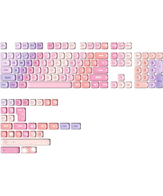 YUNZII 140 Keys MOA Keycaps, Dye-Sublimation PBT Custom Keycap Set for MOA Profile, Cute Purple Gradient Keycap for MX Switches Mechanical Gaming Keyboard(Purple)