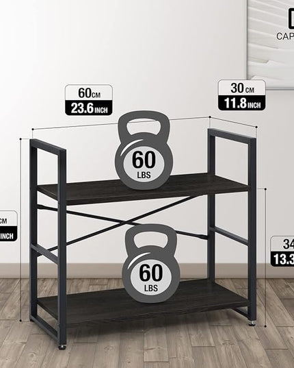 CAPHAUS 2 Tier Small Bookshelf, 24 Inch Width Free Standing Shelf, Bookcase Shelf Storage Organizer, Industrial Book Shelves for Home Office, Living Room, Black Shelves & Metal Frame