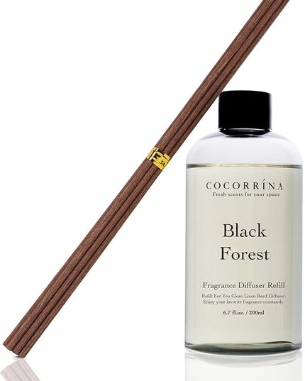 Cocorrína Refill - Black Forest Scented Reed Diffuser Oil with 8 Sticks, Home Fragrance for Bedroom, Bathroom, Oil Diffuser Home Décor, 6.7 oz. (200 ml)