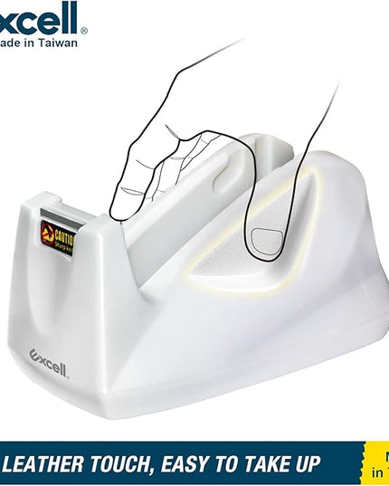 Excell EX-11425WH Premium Dualcore Desktop Tape Dispenser (1" + 3" core) with Sand Weighted Base, White Desk Tape Dispensers Use for Office, Gift Store and Wrapping Purpose