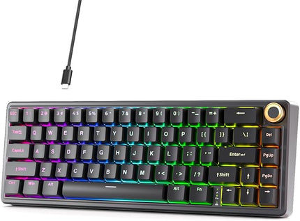 DIERYA DK68E 60% Mechanical Gaming Keyboard, Hot Swappable, Pre-Lubed Linear Switches, Gasket Mount, 5-Layer Dampening Foam, Programmable, Volume Knob, RGB Backlit, 68 Keys, Wired, Black
