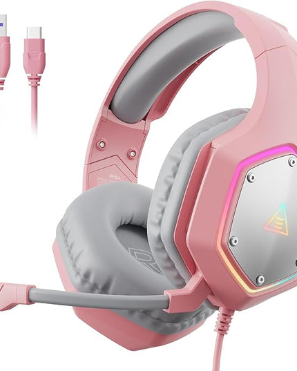 EKSA E1000 V2 Gaming Headset, PC Headset with USB C Plug, Wired Headphones with Noise Canceling Microphone, 7.1 Surround Sound, RGB Light, include USB Adapter for Computer,Mac, PS4/PS5 Console, Laptop