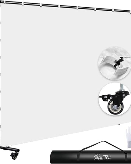 7x10ft White Photo Backdrop with Stand,Movable Photography Backdrop Stand Kit with Wheels and White Screen Backdrop Background for Photo Shooting,Video Recording，Events, Party