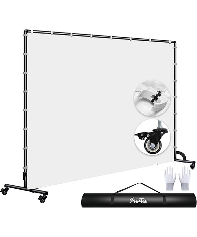 7x10ft White Photo Backdrop with Stand,Movable Photography Backdrop Stand Kit with Wheels and White Screen Backdrop Background for Photo Shooting,Video Recording，Events, Party