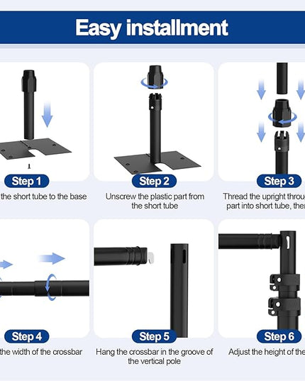 EMART Backdrop Stand Heavy Duty 10x10FT, Pipe and Drape Photo Background Photography Kit, Adjustable Metal Frame with Flat Base for Wedding Birthday Party Decoration-Black