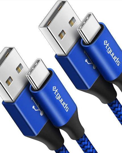 etguuds USB A to USB C Cable 4ft, 2-Pack, 3A Fast Charging Type C Charger Cord for iPhone 17 16 15 Pro Max 16e 17 Air, Samsung Galaxy S25 S24 S23 S22 S21 S20 A17 A16 A56 A55 Flip Fold, Blue