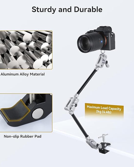 UTEBIT 22" Magic Arm w Clamp Mount, Desk Camera Mount Articulating Friction Boom w Arm 1/4" Thread Adapter, Overhead Desk Phone Mount for Video Light Webcam Microphone Action Camera Content Creators