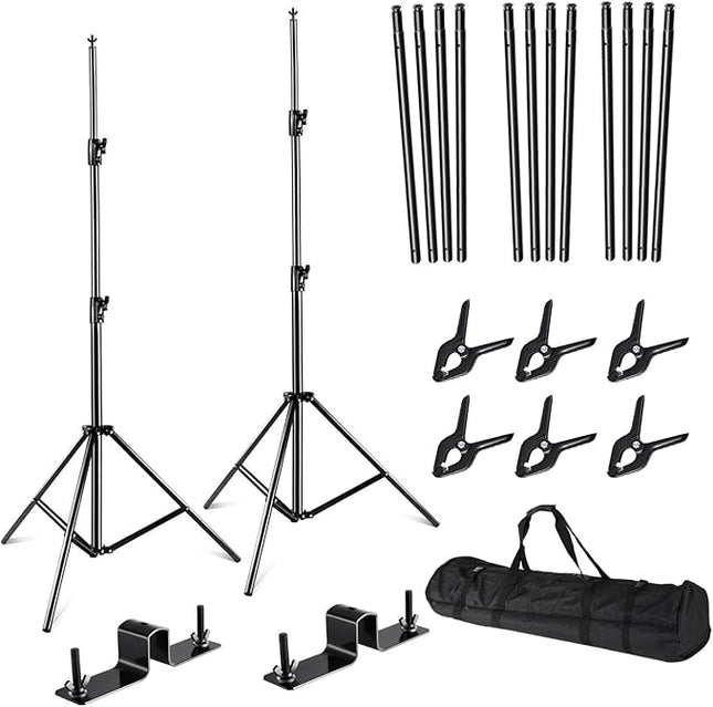 SLOW DOLPHIN Photo Video Studio Triple Crossbar 10 (W) x 8.5 (H) ft Adjustable Photography Backdrop Background Support Stands, with Mounting Bracket and 6 Pcs Spring Clamp, Carry Bag
