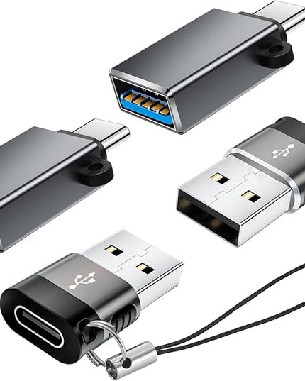USB to USB C Adapter 4 Pack,USB C to USB A Adapter,USB-A Type C Male Female OTG Adaptor,USBA to USBC Converter for Phones,MacBook,iPad,Laptop,Tablet(Grey)