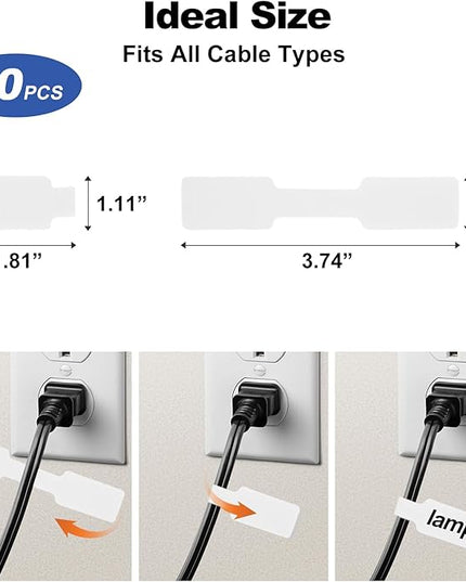 40 Pack Cable Labels Tags, White Write On Wire Cord Tags and Charger Labels Waterproof for Cable Management and Identification Electronics (Rectangular)