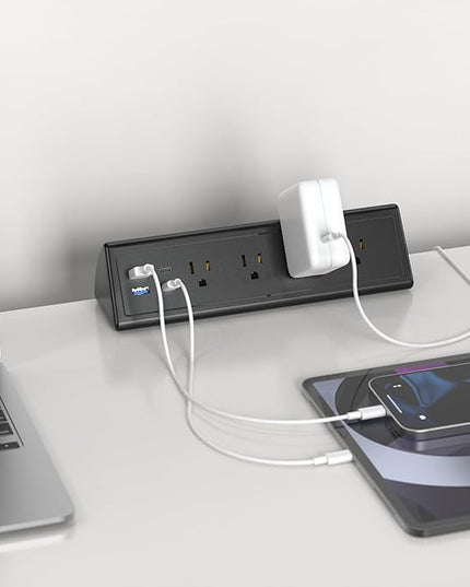 Jgstkcity Desk Clamp Power Strip,20W Fast Charging Station,Surge Protector Nightstand Edge Mount,1875W Extension Cord with Multiple Outlets,2 USB-C,2 USB-A,for Home Office (Black, 10 FT)