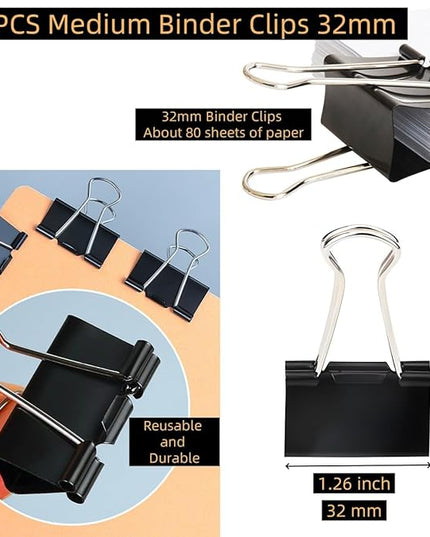 48 PCS Medium Binder Clips, 1-1/4 inch 32mm Binder Clips, Paper Clamps Medium Size for Office, Home, School, Document Organizing (1.25 inch)