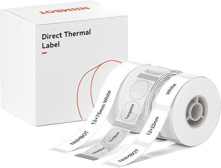 NIIMBOT Label Maker Tape for D110/D11/D101 Label Printer, Multi-Size 3Rolls Pack | 0.47'' x 2.95''White, 0.55'' x 1.1''Transparent Round, 0.47'' x 0.87''White, for Home Office School Labeling