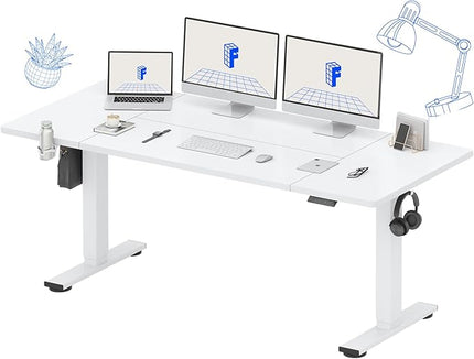 FLEXISPOT 71 x 32 Inch Large Standing Desk, Stand Up Desk with Splice Board, Rising Desks for Home Office, Office Desk with Headphone Hook (White Frame + White Top, 2 Packages)
