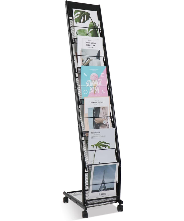 Floor-Standing Magazine Rack 6-Layer with Wheels, Brochure Display Stand for Exhibitions, Office, and Any Organization Requiring Information Display