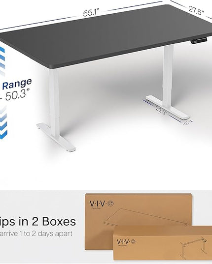 VIVO Electric 55 x 28 in Dual Motor Sit Stand Desk, Memory Height Adjustment, 2B Series, Black Top White Frame, DESK-KIT-2W55B