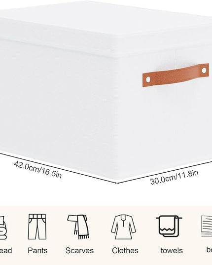 5 Pack Storage Baskets, Storage Boxes with Lids, Closet Organizers with Handles for Shoes Towels Books, White, 16.5 x 11.8 x 10.2 Inch