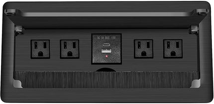 Embedded mesa Power Outlet Box, Table Power Multimedia Connectivity Box for Conference Study Room Home with 4 AC Outlet,USB-C Port Fast Charge 18W Length 4.9FT Power Cable (Brushed Black)