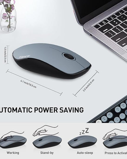 FOPETT 2.4GHz Wireless Keyboard and Mouse Set with Switch Button - Full-Size Keyboard - Compatible for Windows/Laptop/PC/Notebook/Smart TV and More - Grey Colorful